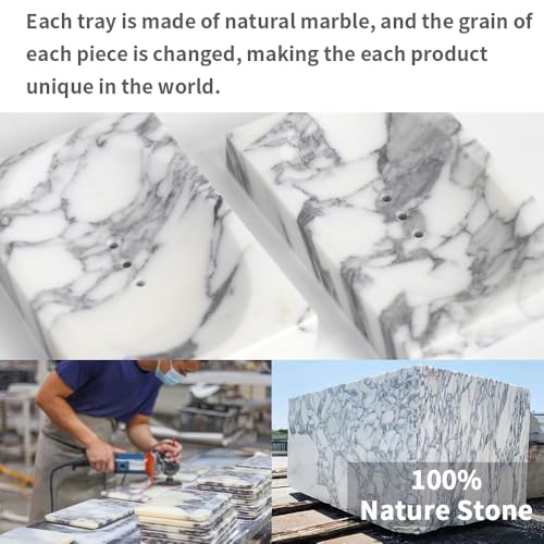 Luxurious Natural Marble Soap Dish Tray Marble Soap Holder Trinket Plate for Bathroom Sink Kitchen Countertop Bedroom Vanity Bathroom Accessory Rectangular (2 Pack) by DUANYAN - Used condition - Image 3