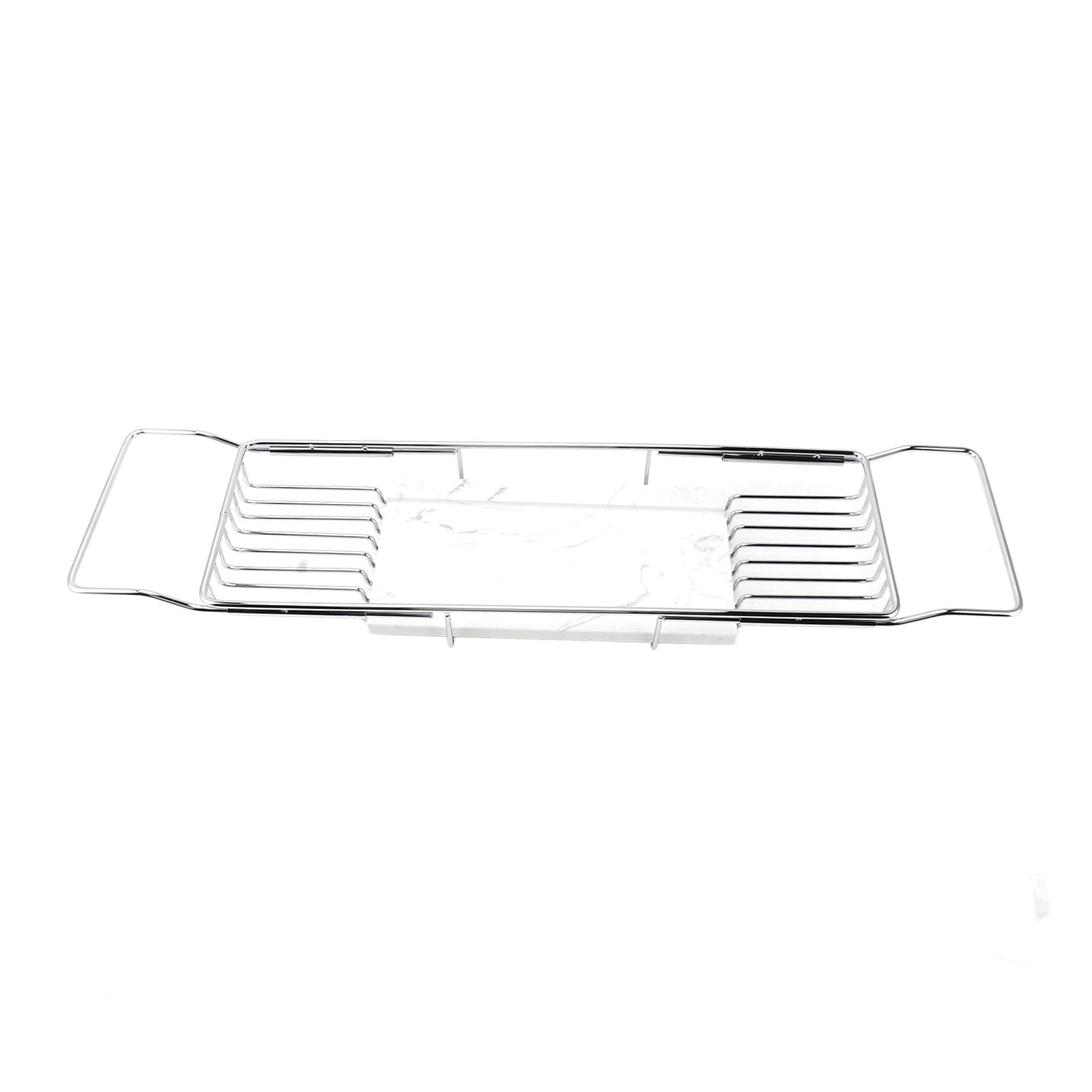 JKJZSALJ Expandable Metal Marble Bathtub Tray Caddy - Multiple Colors Stylish Design For Books & Drinks Perfect Bathroom Accessory For Relaxation-Silver White