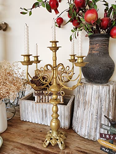 Metal Candelabra - 5 Arms Candle Holders - Candlestick Holders For 1/2-1 Inch Taper Candles, 17Inch Tall (Gold) #TOP4