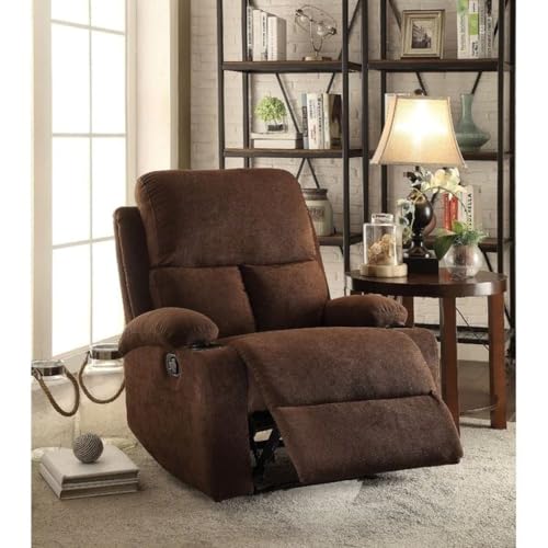 Image of Torque Fabio Fabric 1 Seater Recliner Sofa with Cup Holder Brown | Manual Recliner Sofa 1 Seater | Recliner Chair for Home Valentine Gifts Office Work Study