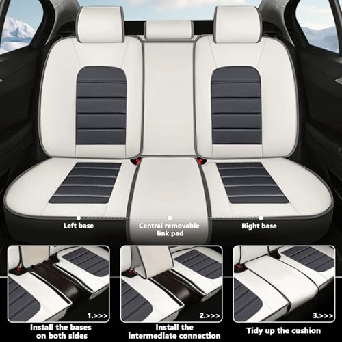 Image of Full Set Car Seat Covers for Jeep Compass 2007-2026, Waterproof Stain-Resistant Seat Cover, Premium Nappa Leather Seat Protectors with Storage Pockets(Luxury 5 Seats /Grey&White)