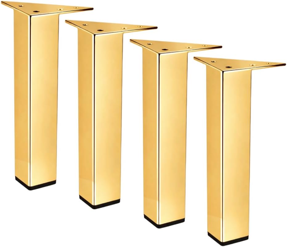 7" Shiny Gold/Brass Metal Furniture Legs, Square Legs Modern DIY Made Affordable 4pc Set