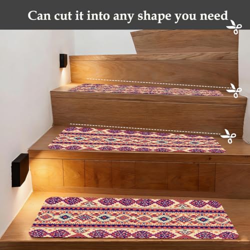 Alfombra para peldaños de escalera antideslizante Mexpekil con diseño bohemio lavable y seguro 7