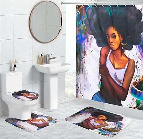 HBlife 4-teiliges Duschvorhang-Set mit rutschfestem Teppich, WC-Deckelbezug und Badematte, Badezimmer-Sets mit Duschvorhang und Teppichen, 180,3 x 180,3 cm Duschvorhang mit 12 Haken Cover
