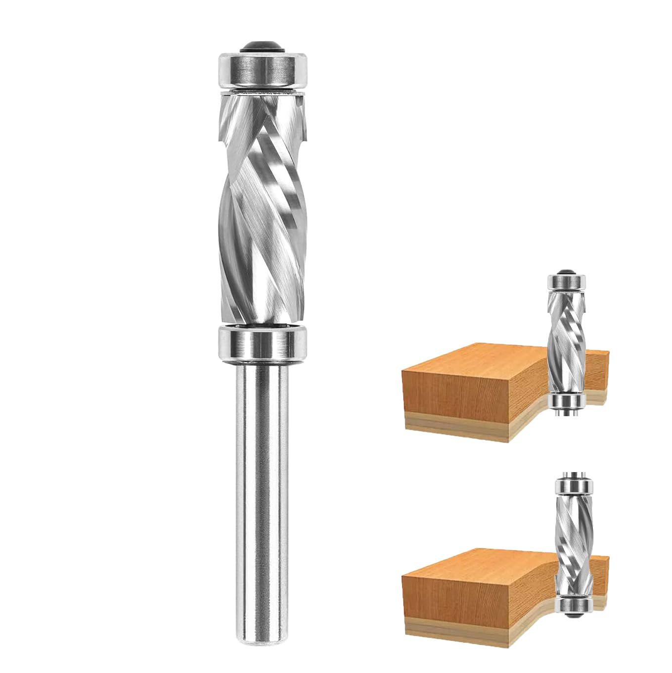 SpeTool Fresa de enrasado en espiral, 8 mm, vástago Up Cut, fresa de compresión para fresadora superior, 12 mm, diámetro de corte, 32 mm, longitud de corte VHM para trabajar la madera