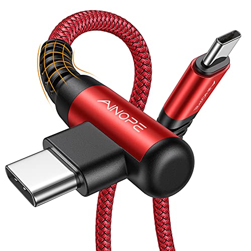 Image of AINOPE USB C Cable 60W 2-Pack 10ft Nylon Braided USB C to USB C Cable Type C Charger Fast Charging Right Angle USBC Cable Charger Cord for iPhone 16 Pro Max 15 Plus Samsung S24 S23 iPad Pro Red