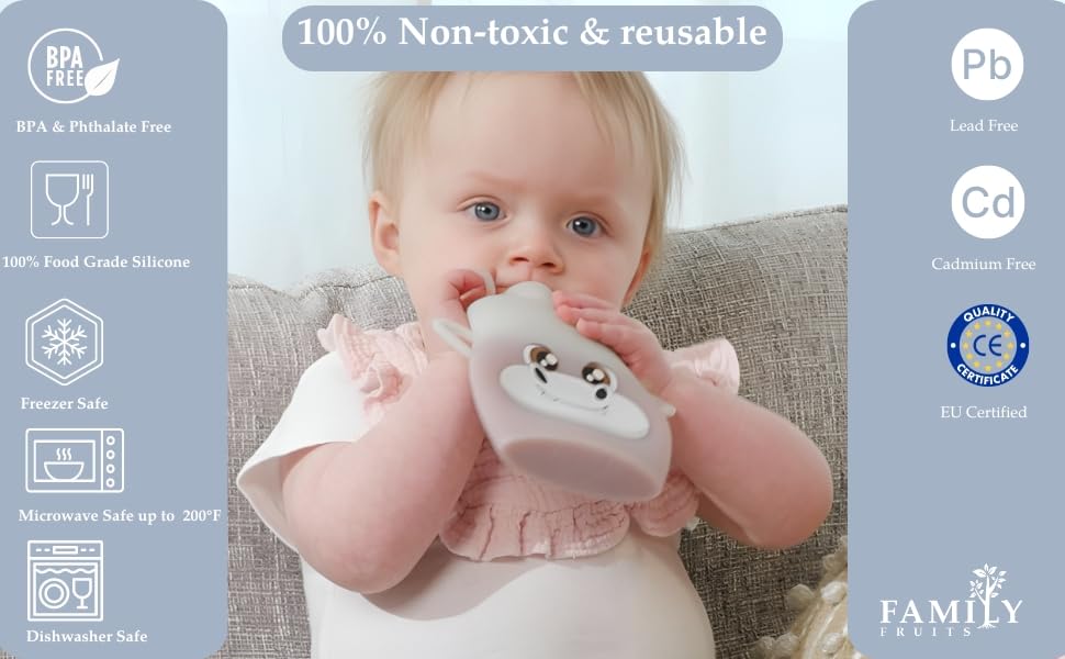 Miniatura 3 de Bolsas reutilizables de silicona para niños pequeños, paquete de 2 hipopótamos, fácil de limpiar, bolsas reutilizables para alimentos para bebés,