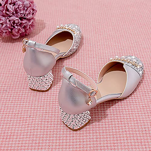 Betadog Girls Sandals Kids Glitter Bow Dress Shoes Heel Sequins Princess Sandals Toddler Flower Wedding Party Shoes (Silver-d, 1.5)3