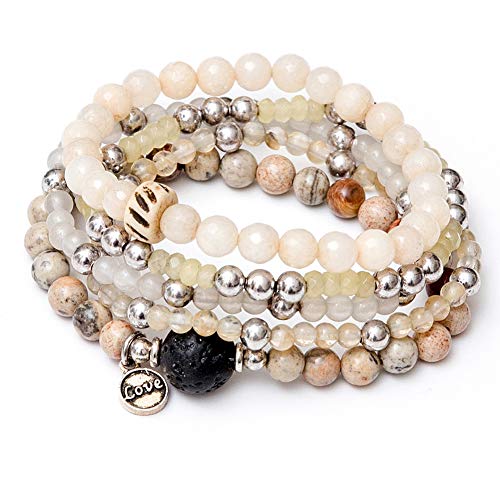 tom+alice Beaded Bracelets for Women Stackable Handcut Natural Stones 5 pcs Ermish Stretch Set Bangle