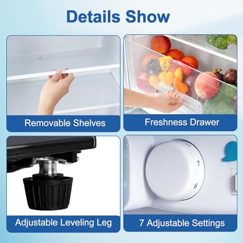8.5 cu.ft Dual-Door Apartment Refrigerator with Freezer and Adjustable Thermostat - Slide-Out Glass Shelves for Dorms, Offices, RVs, and Homes - Image 6