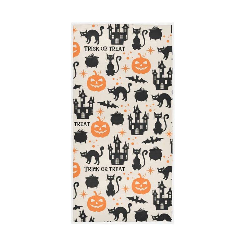 Halloween Black Cat Hand Towels for Home Bathroom Gym Yoga Spa Hotel Absorbent Sweat Towels Premium Soft Comfortable Face Towels 30×15in