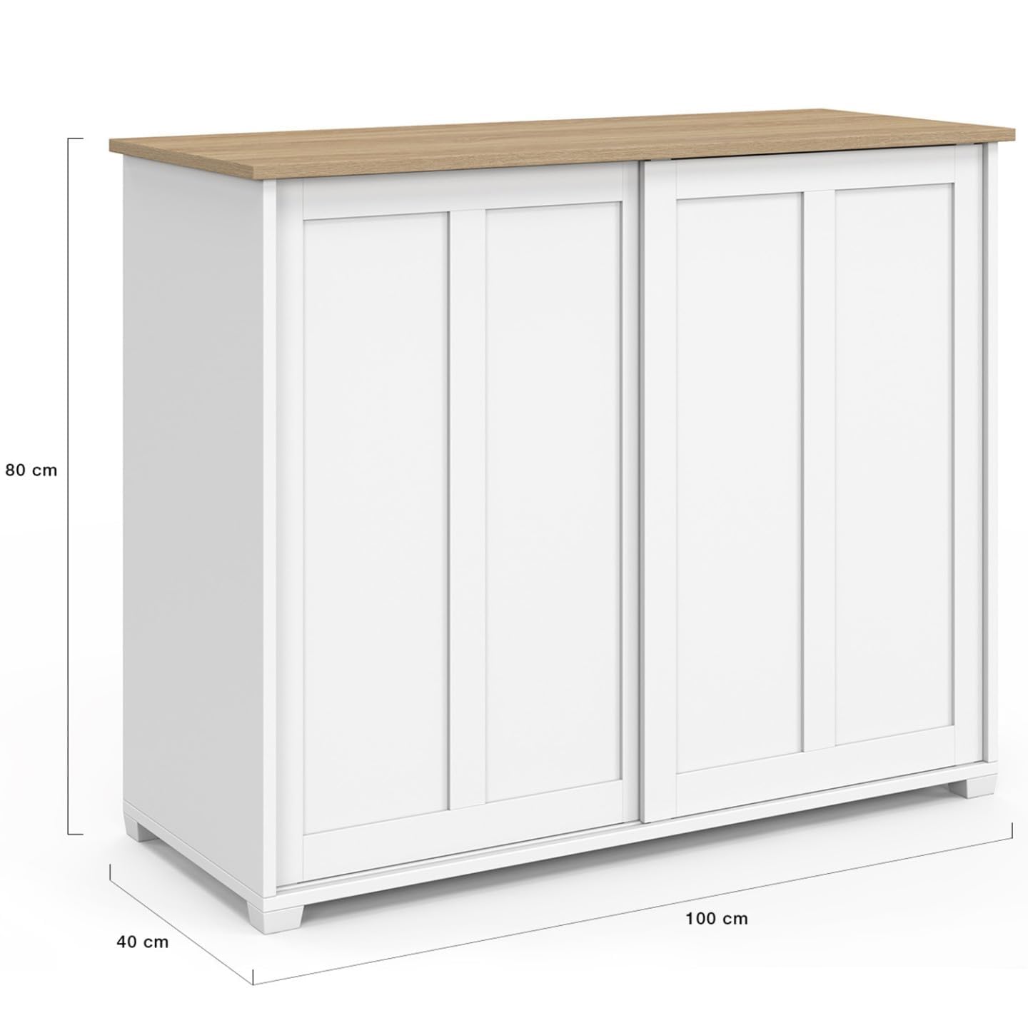 IDMarket - Aparador Jango de 100 cm con 2 puertas correderas, blanco y tablero de madera