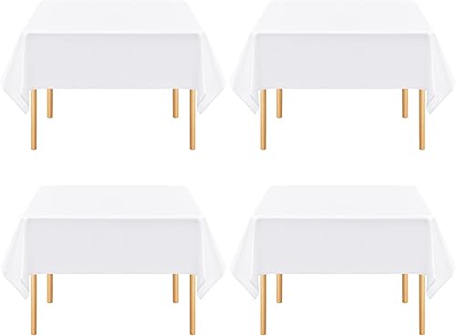 Miniatura 86 de Paquete de 4 manteles redondos de poliéster blanco de 108 pulgadas, mantel circular resistente a las manchas y a las arrugas, lavable, para bodas