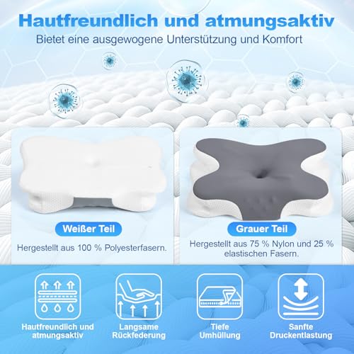 Nackenkissen - Orthopädisches Kopfkissen aus Memory Foam - Ergonomisches Kopfkissen gegen Nackenschmerzen für Seitenschläfer, Rückenschläfer und Bauchschläfer mit Eisseiden Bezug (Dunkelgrau)