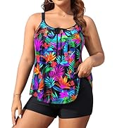 Daci Women Plus Size Tankini Swimsuit - 2 Piece Flowy Plus Size Bathing Suits and Shorts with Poc...