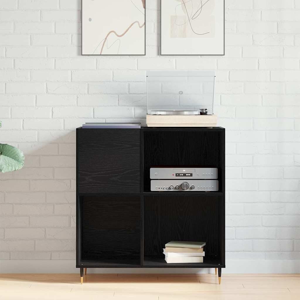 Armario para discos de vinilo con aspecto de roble negro, 85 x 38 x 89 cm, con 4 estantes para salón, cine en casa, vinilo, CD, DVD y estante HiFi