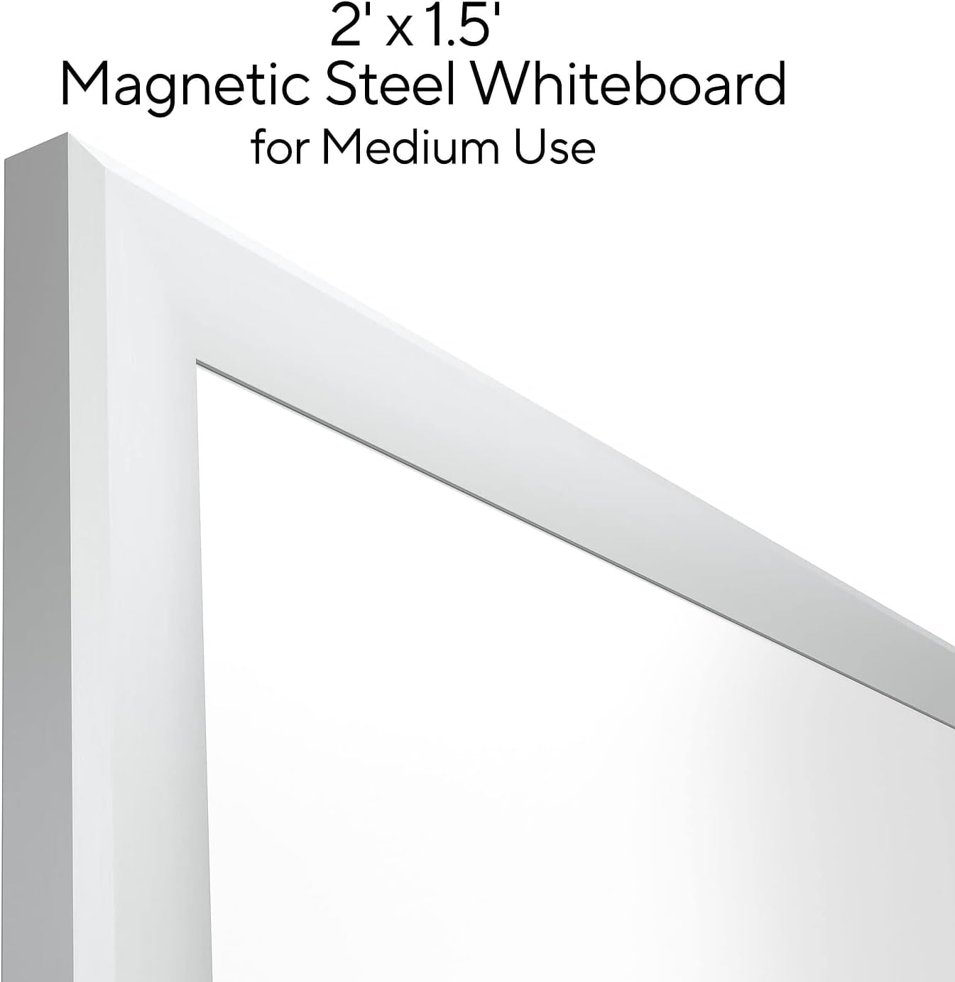 Close-up of the TRU RED 2' x 1.5' Magnetic Steel Whiteboard frame and surface.
