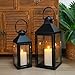 JHY DESIGN Set of 2 Black Decorative Lanterns 17.5inch&13.5inch Metal Candle Lanterns for Indoor Outdoor Events Paritie and Weddings Vintage Style Hanging Lantern
