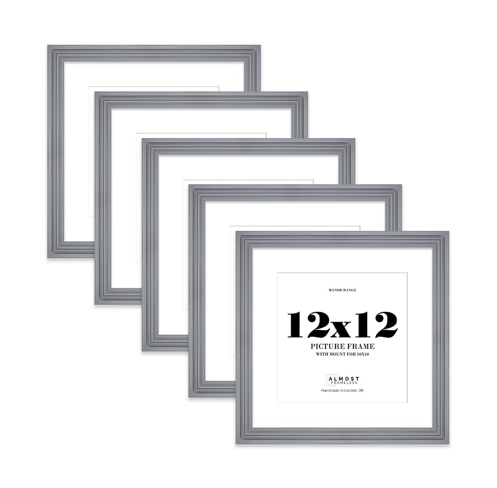 12x12" Grey Picture Frame - 12x12" Square Frame with 10x10" Mount for 12x12"/10x10" Pictures Luxurious Style Room Decor, 5 Pack — image 1