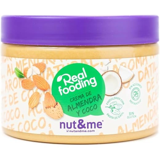 REALFOODING Nut&me - Crema de almendra y coco REALFOODING 250 gr, Sin Lactosa, Sin Gluten, Sin OGM