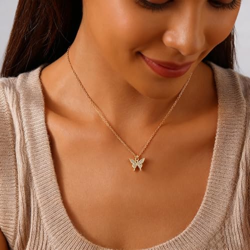 Gold Necklaces Set for Women, 6 Pack Gold Plated Pendant Necklaces with Message Card, Cross Heart Butterfly Necklace for Friend Friendship Party Jewelry Gift2