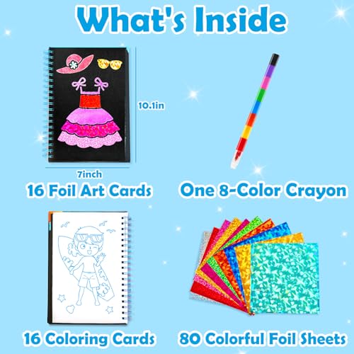 Image of FUNNYB&G Foil Art Craft Kit for Kids 4-10 Years Old: Mess-Free & No-Glue, Create 16 Sparkly Happy Summer Pictures - Perfect Travel Toy & Birthday Gift for Kids(Summer