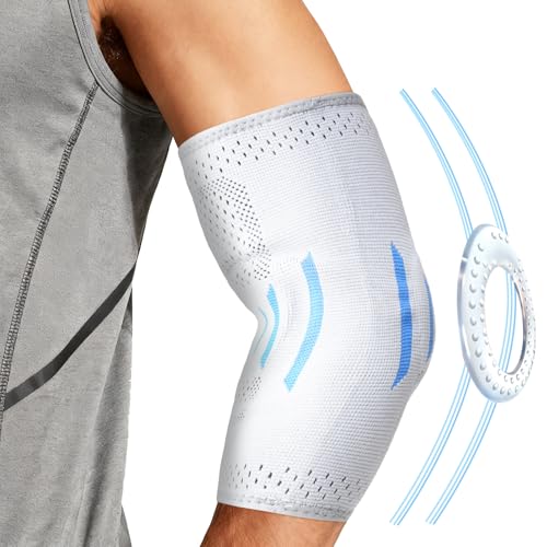 ABOHU Tutore A Compressione per Gomito, Gomitiera per Epicondilite e Tendinite, Gomitiera per Supporto Braccio Fascia Compressione, Gomito Del Tennista Golfista (Grigio, con Cuscinetto in Silicone)