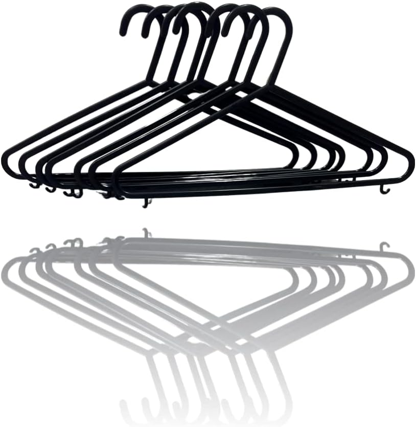 REQUISITE NEEDS Standard Coat Hangers Black Colour Strong Plastic Adult Clothes with Suit Trouser Bar and Lips 37.5cm Wide (Pack of 100)