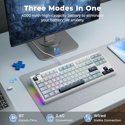 Image of Redragon K716 Wireless Mechanical Keyboard with Knob, Gasket Gaming Keyboard in TKL Layout, Hot swap Pre-Lubed Switches, RGB Backlight, for PC /Mac (White)