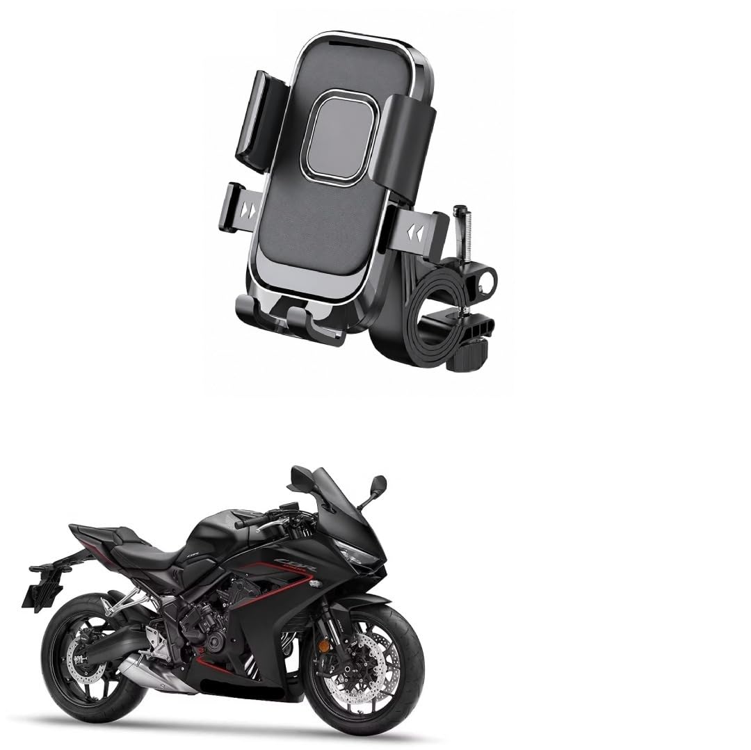bike mobile holder for motorcycle & scooter, one touch auto lock phone mount, 360° rotatable handlebar phone stand, secure mechanical lock, adjustable smartphone holder for cbr650r