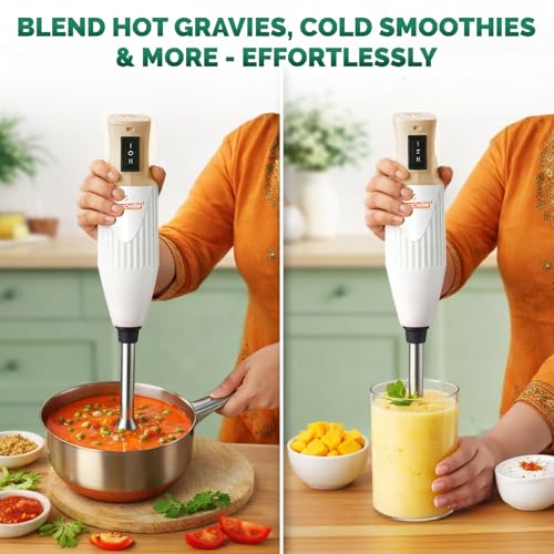 Image of Kanchan Majesty Hand Blender with 3 Stainless Steel Blades Mincer, Whisking, Beater | Electric Blender for Kitchen with Low Noise Powerful 180W Copper Motor 2-Speed Control - 2 Year Warranty (Beige)