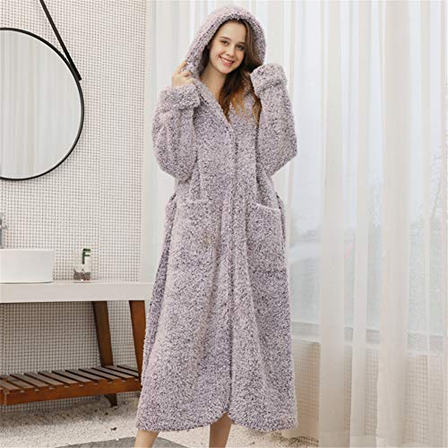 Yaxuan Long Hooded Flannel Fleece Full Length Bathrobe Robe for Men/Women Luxurious Housecoat Winter Warm Pajamas Shower Nightgown,Purple,XL