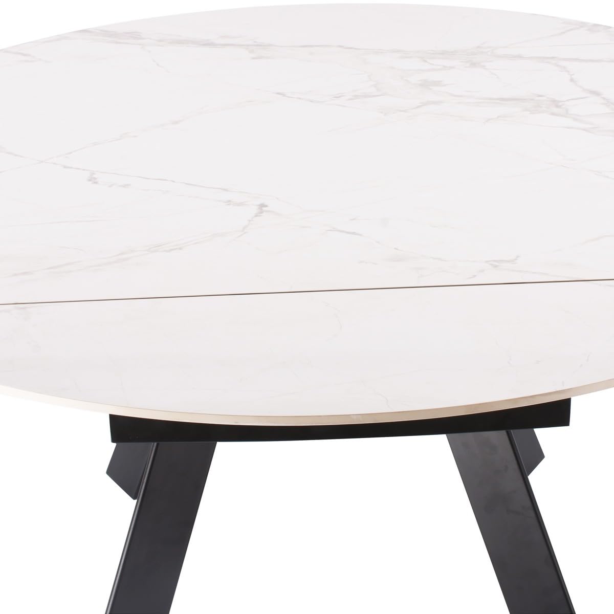 HOMIFAB Table à Manger Ronde Extensible 3/6 pers. en céramique Effet Marbre Gris Pandora et piètement Noir 90/150x90 cm - Circe