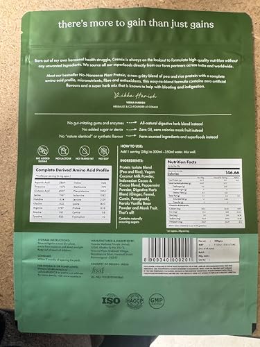 Image of Cosmix No-Nonsense Plant Protein | 24 Protein /Serve, 500g Pouch | Mint Cacao | Plant Based Protein, Pea & Rice Isolate | Clean, Easy to Digest | All Essential Amino Acids