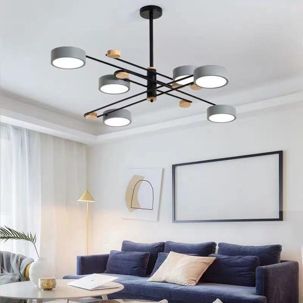 Lámpara Moderna de Lujo Sputnik Lámparas de Techo Industriales Lámpara de Molécula Nórdica Gris Verde 8 Luces Led Regulables Lámpara Colgante de Madera para Cocina Comedor Sala de Estar Dorm