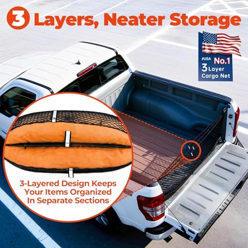 Image of 3-Layer Cargo Net for Honda Pilot /Passport 2023-2026, Zoned Storage Netting | Trunk Net with Integrated Zippered Storage Bag, Heavy-Duty Cargo Organizer Netting for Camping, Trips & Everyday Use