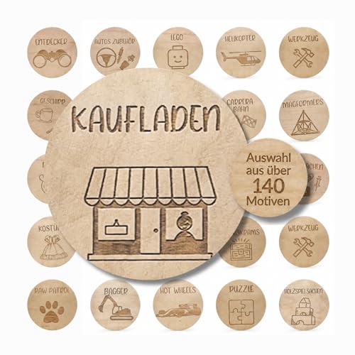 vonMia Etiquetas organizadoras para habitación infantil de madera, 1 diseño de tienda de compras, compatible con IKEA Trofast, placas de madera grabadas para estantes y cajas de almacenamiento