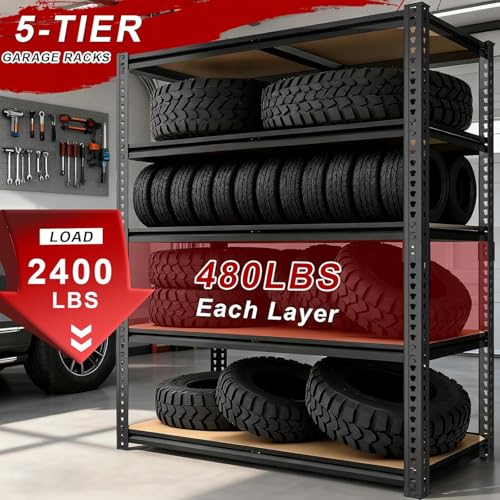 Garage Racks for Storage,5-Tier Adjustable Garage Shelving Storage Shelves,2400LBS Capacity Heavy Duty Shelving for Carport Warehouse Basement,72" H x40 W x20 D - Image 5