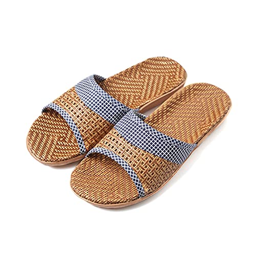 GHYUB Flax Slippers，Women and Men's Comfortable Casual Summer Indoor Open Toe Slides Fashion Unisex Linen Skidproof SlippersLinen Couple Home Slippers (Color : Navy, Size : EUR40-41)