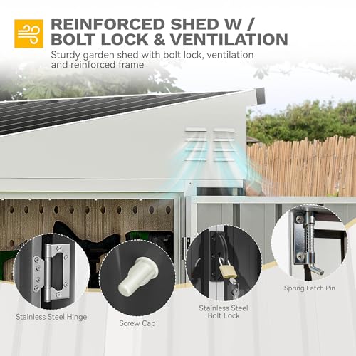 Image of DWVO 7' x 4' Outdoor Storage Shed, Large Metal Tool Sheds, Heavy Duty Storage House with 3 Lockable Doors & Air Vent for Backyard Patio Lawn to Store Bikes, Tools, Lawnmowers, Dark Gray