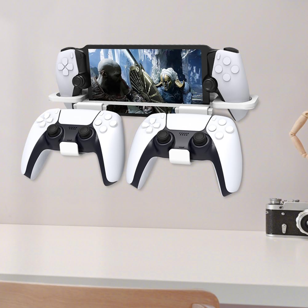 LYEAA PS5 Portal Soporte de montaje en pared para controladores PS5 con ganchos de almacenamiento Soporte de almacenamiento de pared para consola de juegos