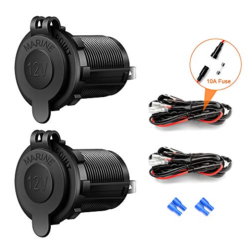 2 Pezzi Presa accendisigari 12V/ 24V, Rocketek Presa per Caricabatterie Marino Impermeabile Presa per Adattatore per Moto Nautica per Auto ATV RV, con Fusibile a Filo Presa accendisigari DC per Barca