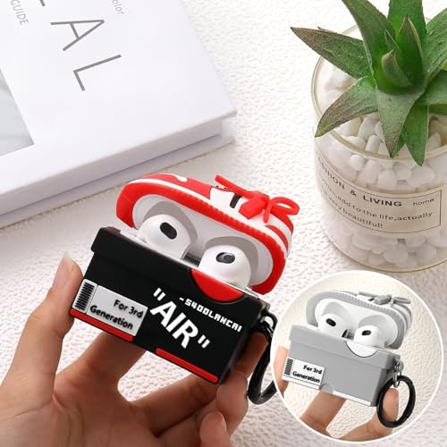Image of [2Pack] Gedicht for Apple Airpods 3rd Generation Case Cover, Cute Cartoon Shoe Box Soft Silicone Protective Cases for AirPods 3 Case with Keychain for Women Men, Red+Light Gray