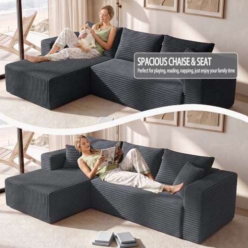 Image of 93 inch L-Shaped Boneless Couch for Living room - Grey (Left Facing Chaise)