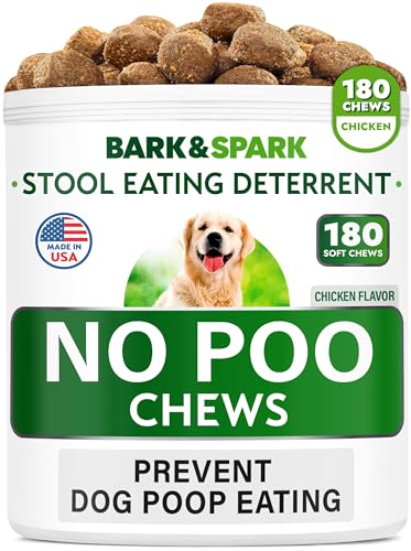 BarkSpark-NO-Poo-Treats-Prevent-Dog-Poop-Eating-Coprophagia-Treatment-Stool-Eating-Deterrent-Probiotics-Enzymes-Digestive-Health-Breath-Aid-Made-in-USA-180-Chews