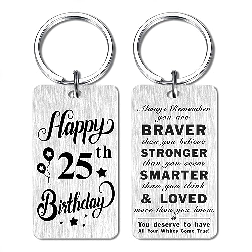 Happy 25th Birthday Gifts for Her Him - 25 Year Old Birthday Keychain for Men Women