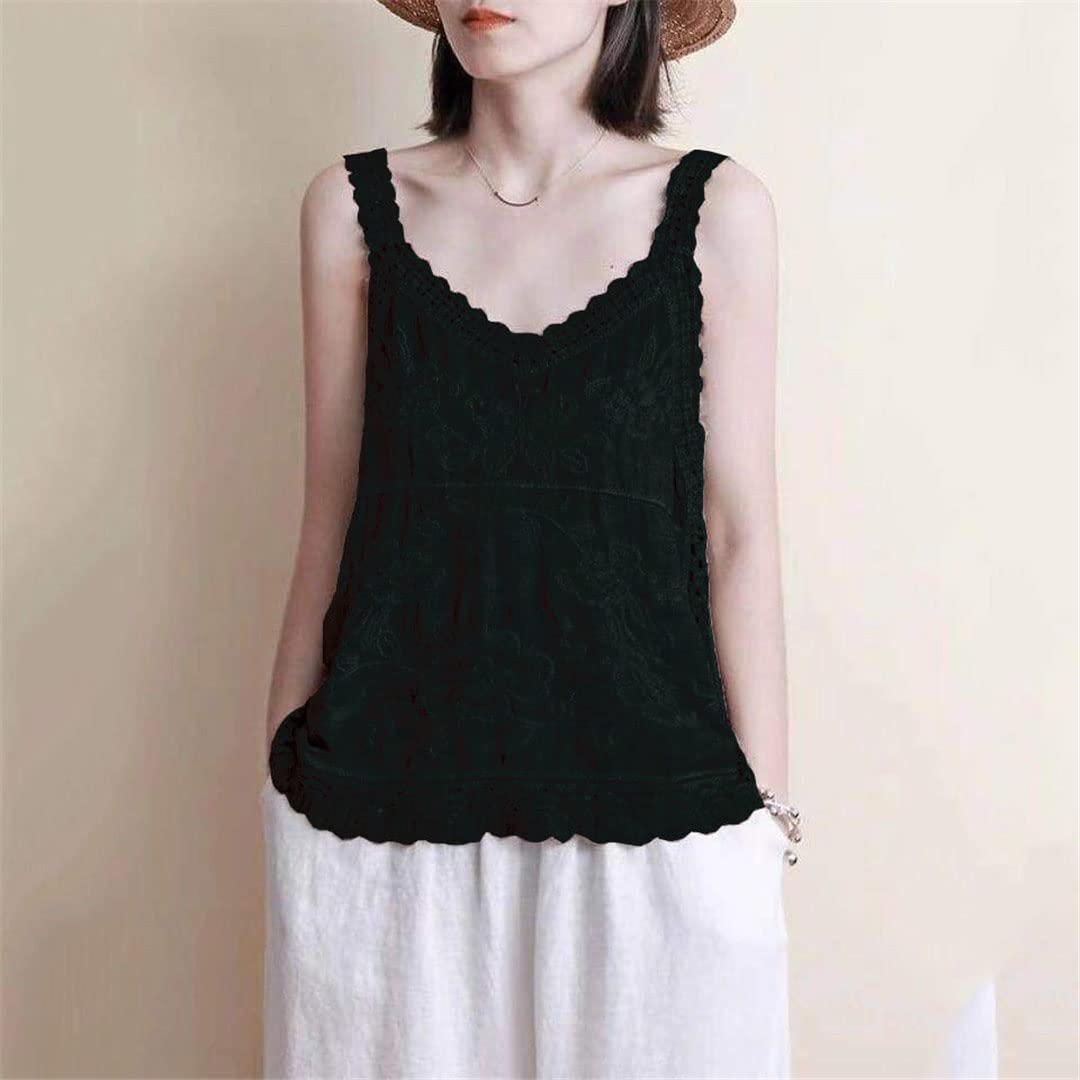 Lmtossey Primavera ed estate Spaghetti Strap Top Donne Senza Maniche Scollo a V Ricamo Floreale Top Tubo Bianco Top