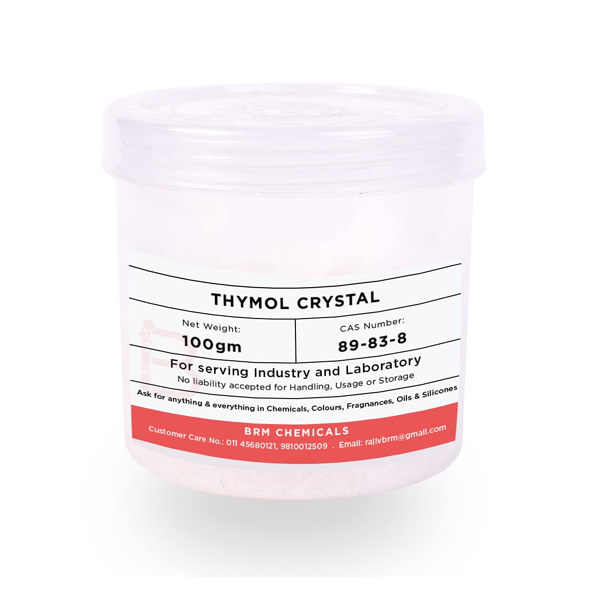 BRM Chemicals Thymol Crystal - 100 G For Soap Making, Shampoo, Cosmetics, Moisturizer, Lotion Making, Domestic Use & Diy Personal Care For Face, Hair, Skin & Body (Pack Of 1)