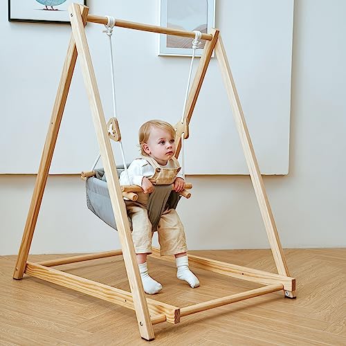 Image of Avenlur Spruce Baby and Toddler Foldable Swing Set with Stand - Premium Montessori, Waldorf Style Self-Standing Indoor Swingset for Children 6m to 3 Yrs - Perfect for Home, Child Day Care, & Preschool