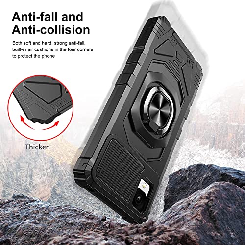 Tjs For Alcatel Tcl 30 Z T602Dl Case, Tcl 30 Le Case, With Tempered Glass Screen Protector, Defender Metal Ring Magnetic Support Kickstand Heavy Duty Phone Case For Tcl 30Z / Tcl 30Le (Black) #TOP3